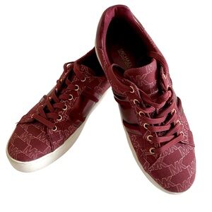 MK Michael Kors Sneakers 8 Poppy Logo Lace Up MK Metallic Burgundy Maroon Size 8
